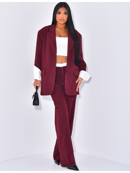 Striped tailored trousers with turn-ups at the waist