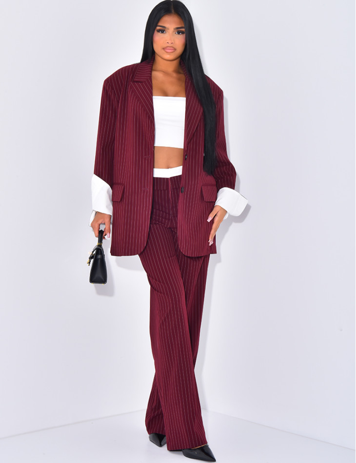 Striped tailored trousers with turn-ups at the waist