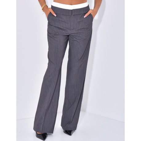 Striped tailored trousers with turn-ups at the waist