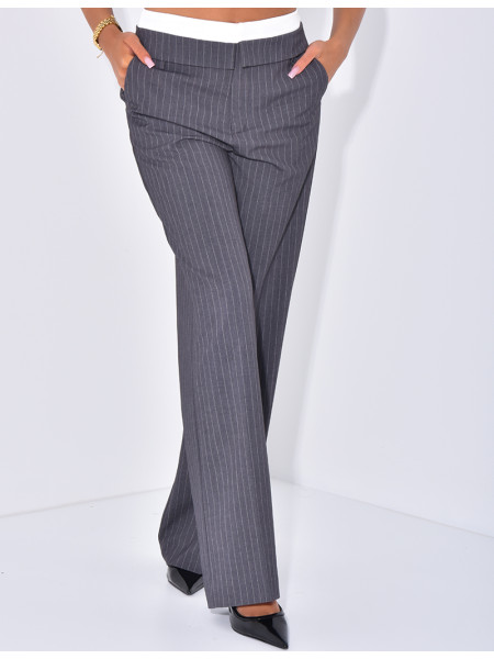 Striped tailored trousers with turn-ups at the waist