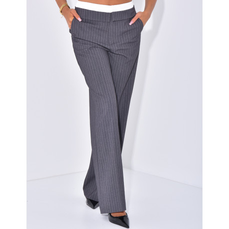 Striped tailored trousers with turn-ups at the waist