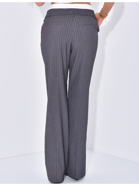 Striped tailored trousers with turn-ups at the waist
