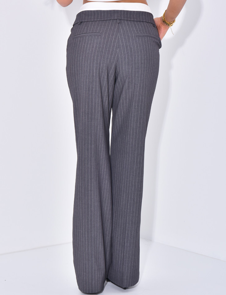 Striped tailored trousers with turn-ups at the waist