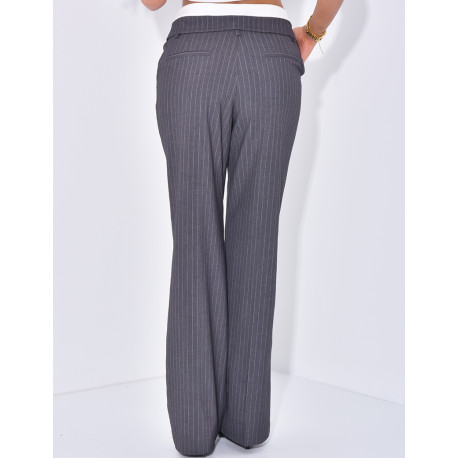 Striped tailored trousers with turn-ups at the waist