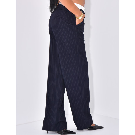Striped tailored trousers with turn-ups at the waist