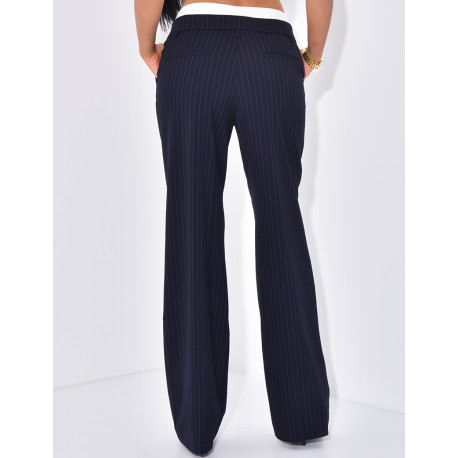 Striped tailored trousers with turn-ups at the waist