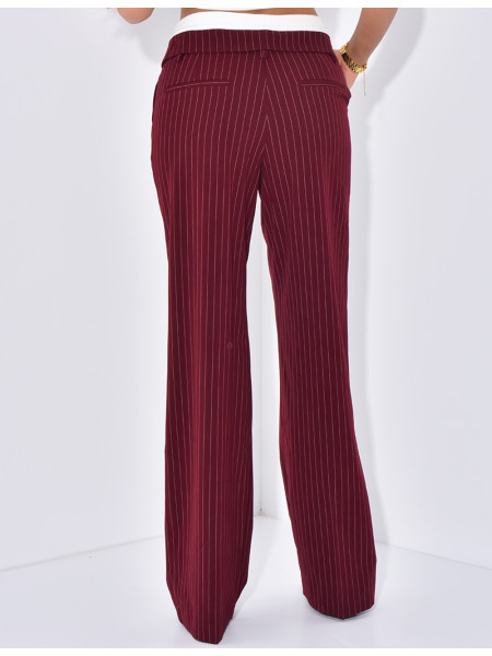Striped tailored trousers with turn-ups at the waist