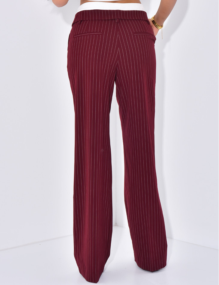 Striped tailored trousers with turn-ups at the waist
