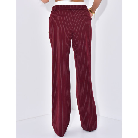 Striped tailored trousers with turn-ups at the waist