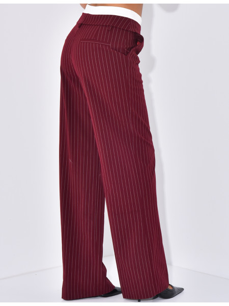 Striped tailored trousers with turn-ups at the waist