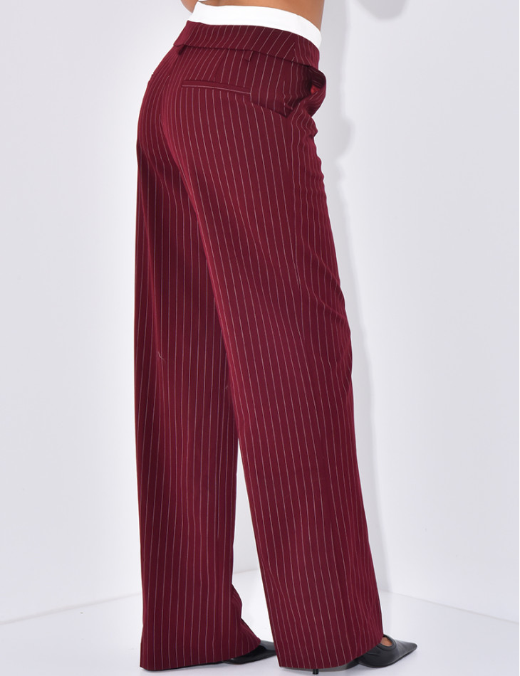 Striped tailored trousers with turn-ups at the waist