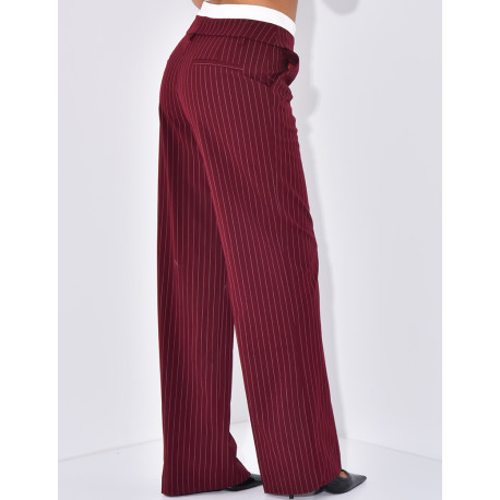 Striped tailored trousers with turn-ups at the waist