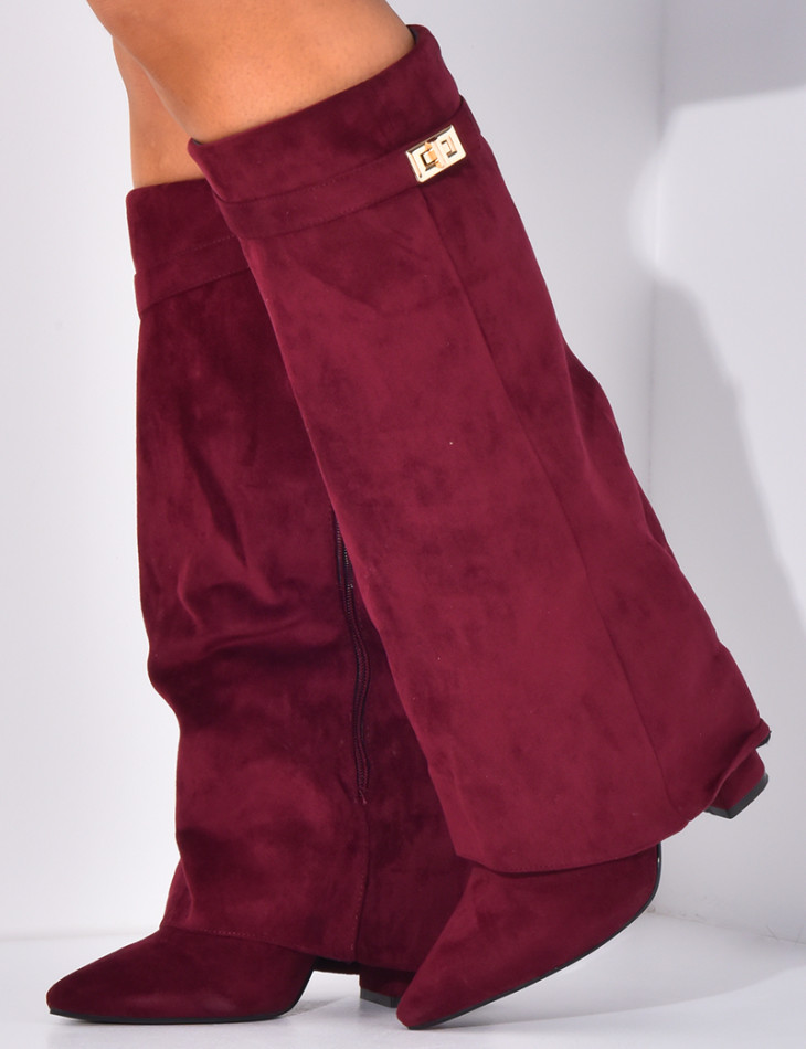 Suedette boots with square heels and flap