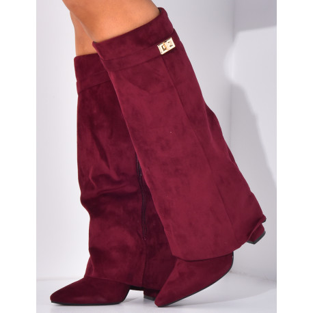 Suedette boots with square heels and flap