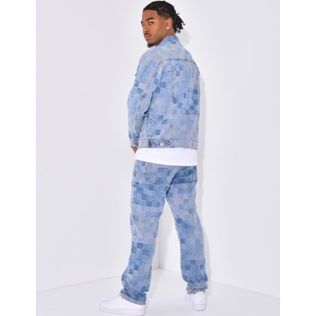 Ensemble en jeans imprimé damier pantalon et veste