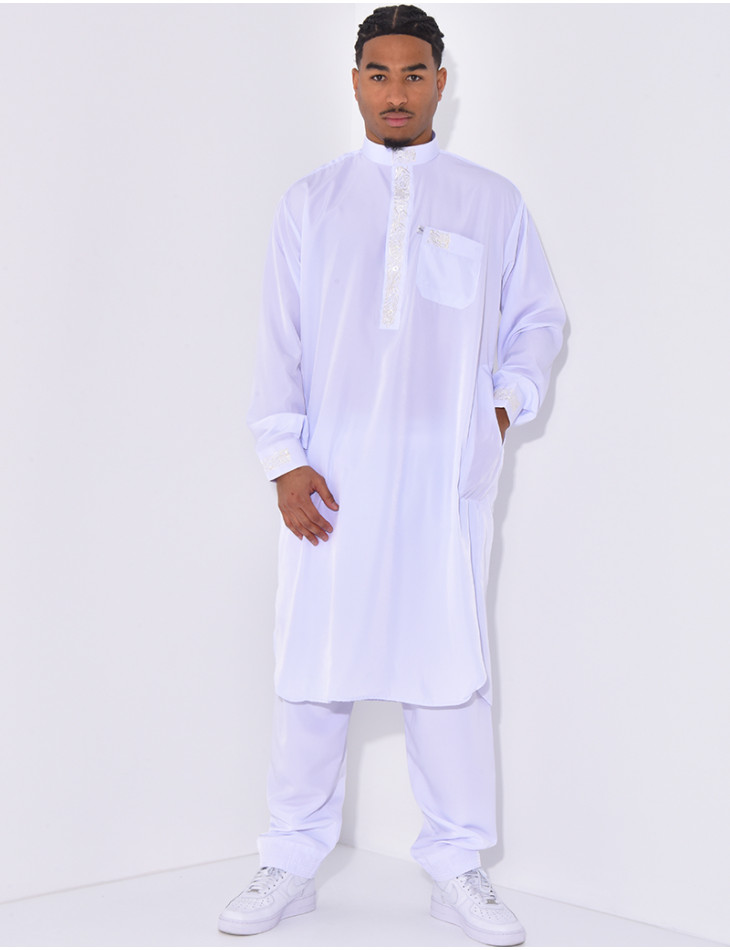 Ensemble qamis col rond à motifs