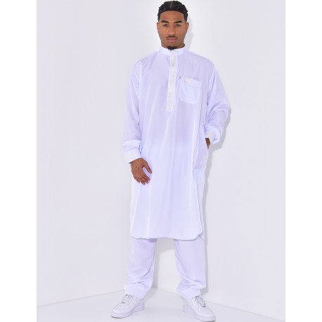 Ensemble qamis col rond à motifs