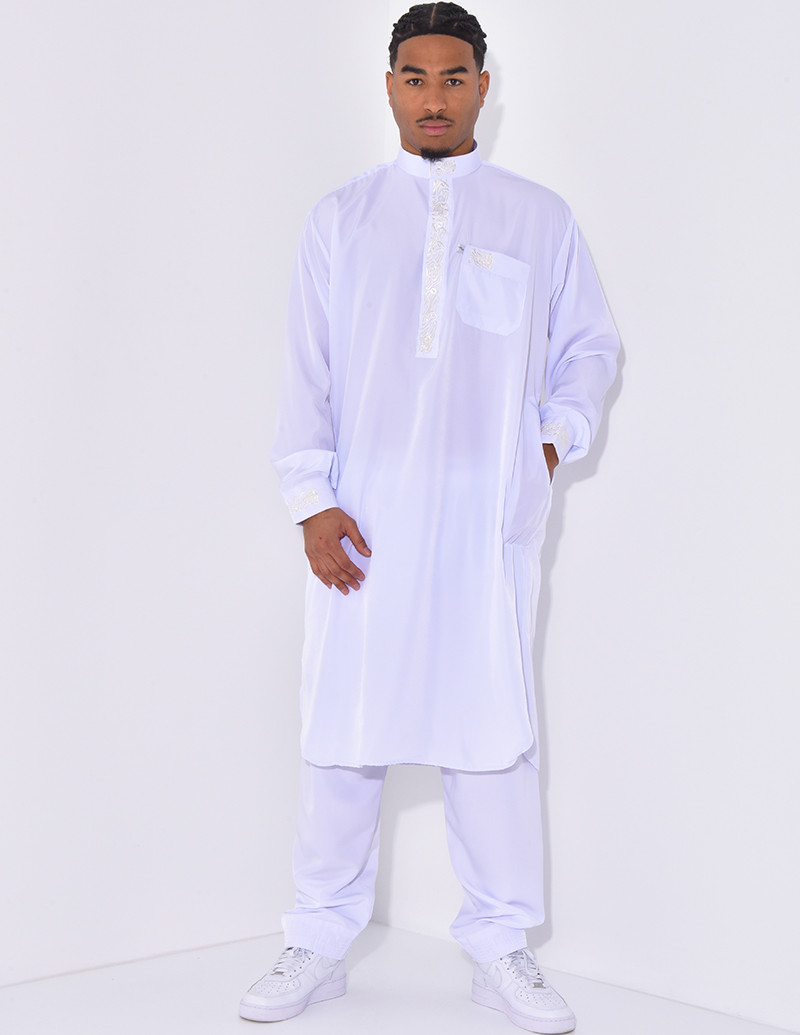 Ensemble qamis col rond à...