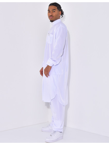 Ensemble qamis col rond à motifs