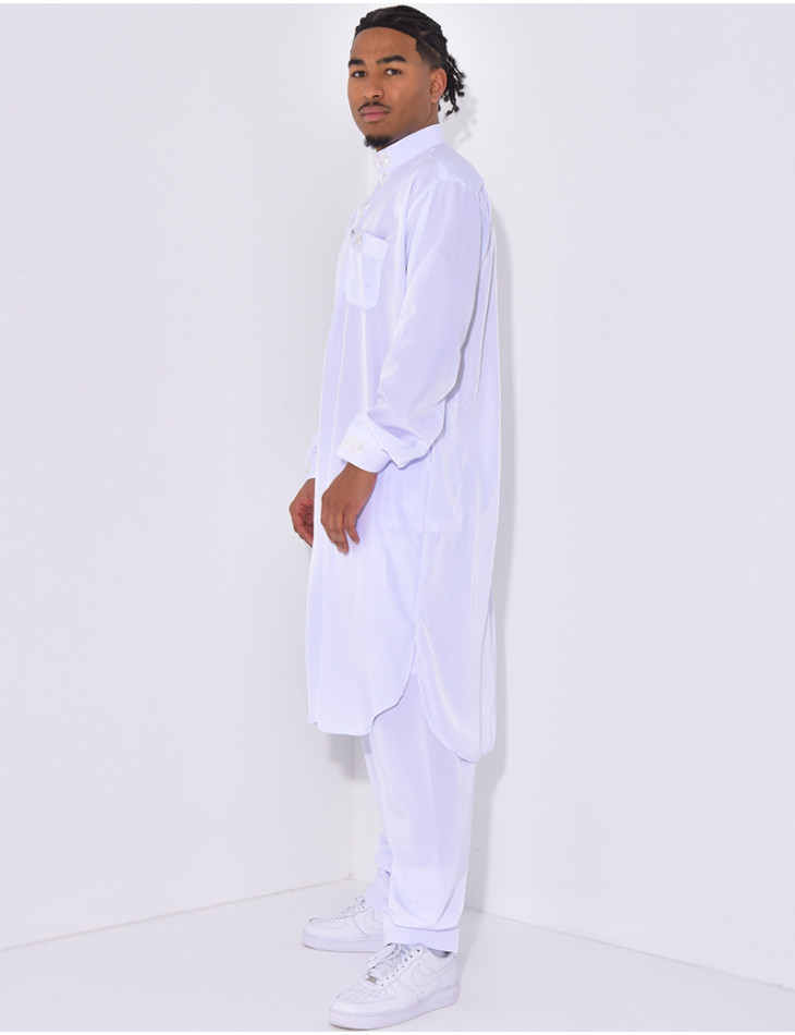 Ensemble qamis col rond à motifs