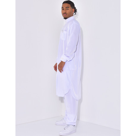 Ensemble qamis col rond à motifs