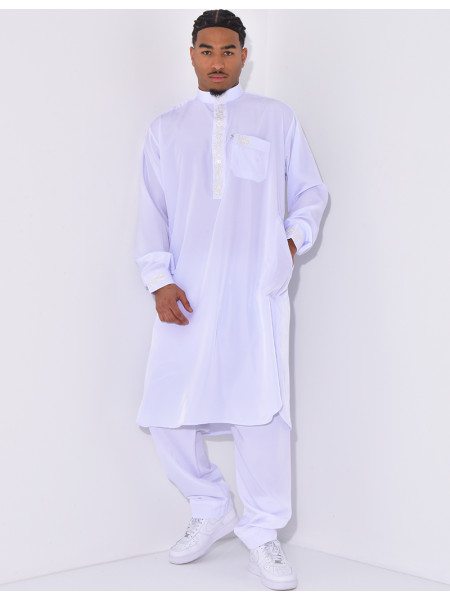 Ensemble qamis col rond à motifs