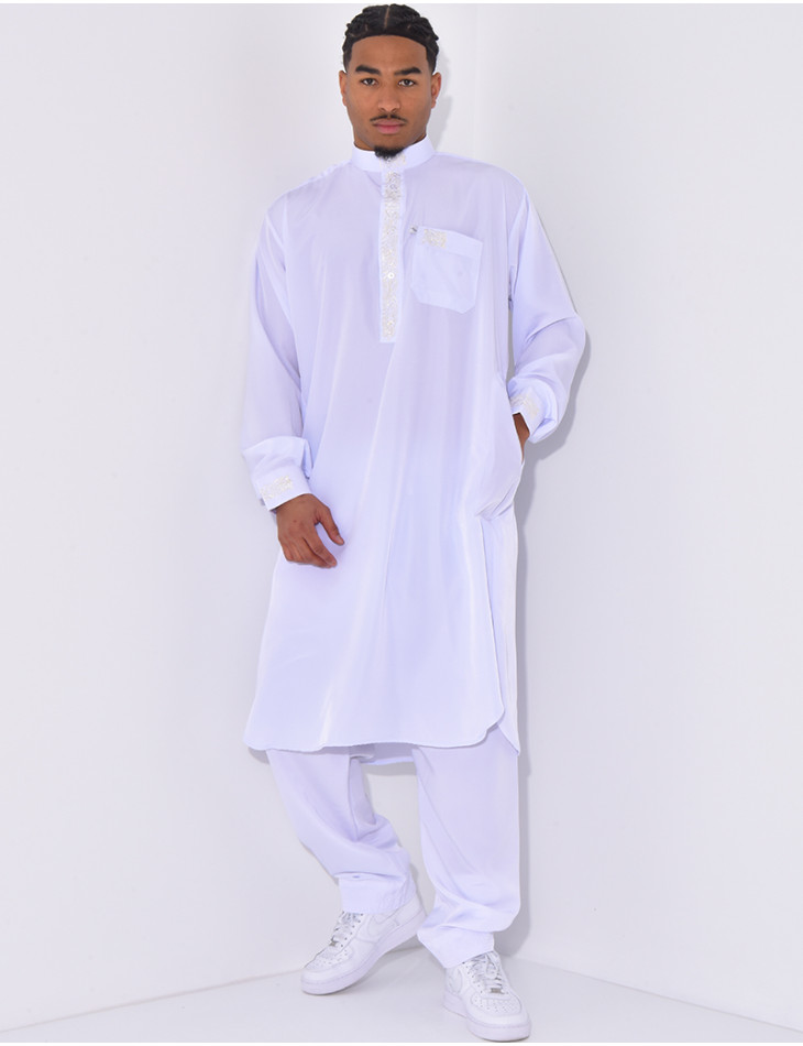 Ensemble qamis col rond à motifs