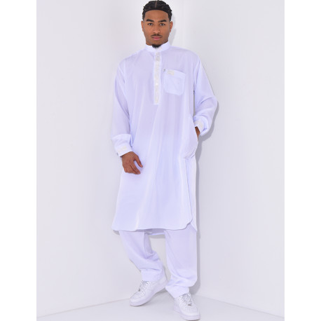 Ensemble qamis col rond à motifs