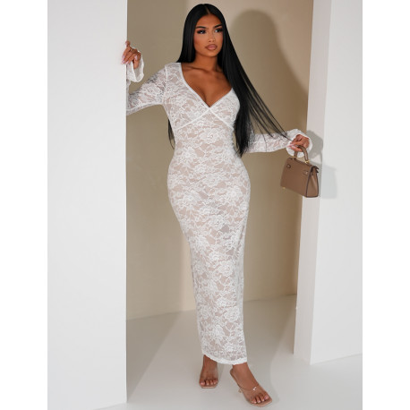 Long lace dress with flared sleeves