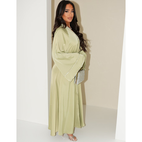 Satin abaya with rhinestone trim