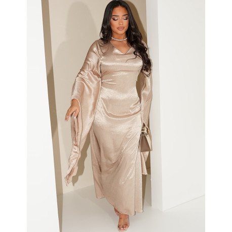 Strukturiertes Maxikleid aus Satin mit Bindeband hinten