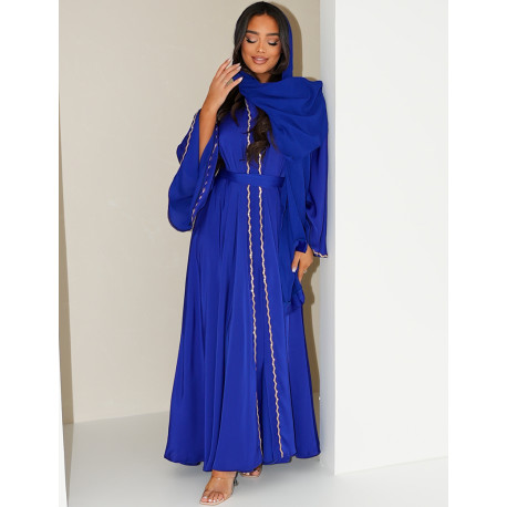 Rhinestone Abaya with Scarf and Tie Belt