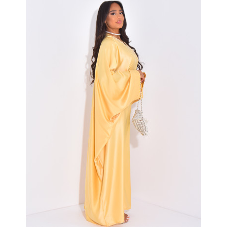 Abaya premium en satin à perles brodées à la main