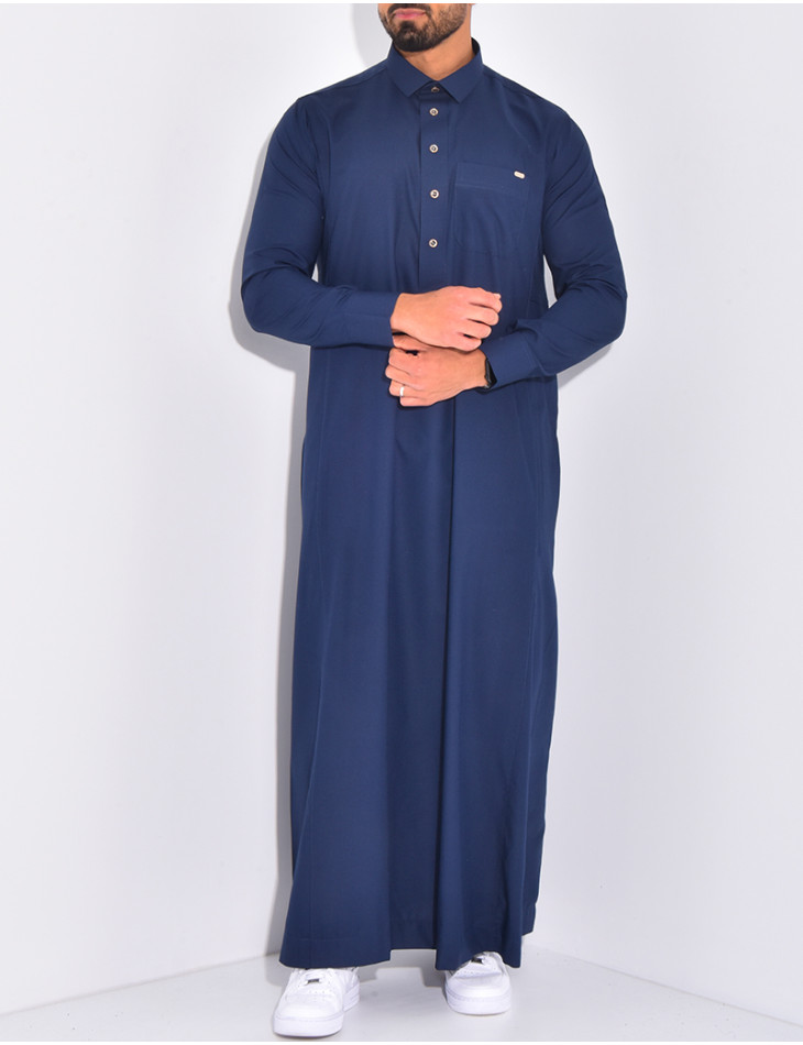 Qamis col chemise à boutons dorés