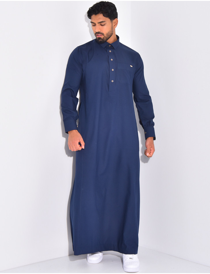 Qamis col chemise à boutons dorés