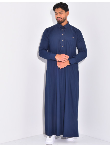 Qamis col chemise à boutons dorés