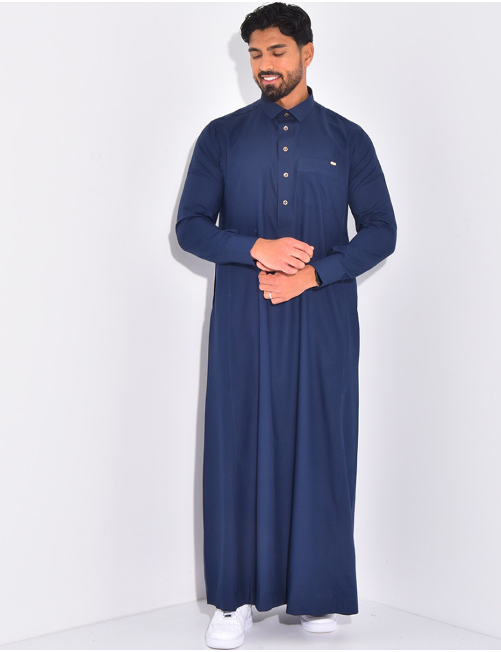 Qamis col chemise à boutons dorés