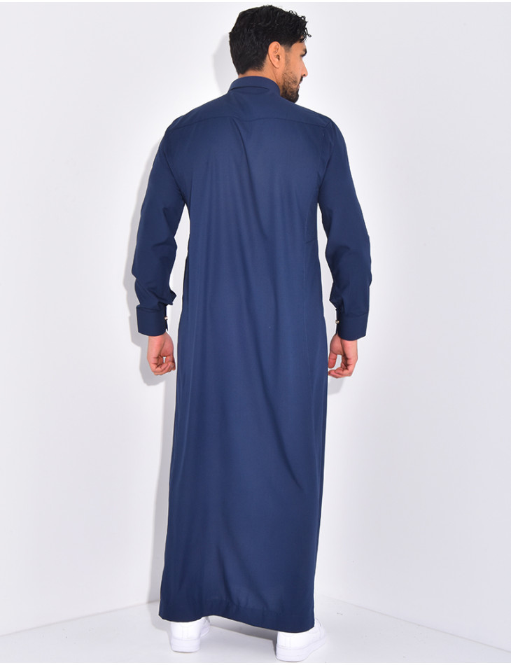 Qamis col chemise à boutons dorés