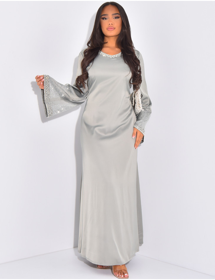 Premium abaya with hand-sewn pearls and rhinestones