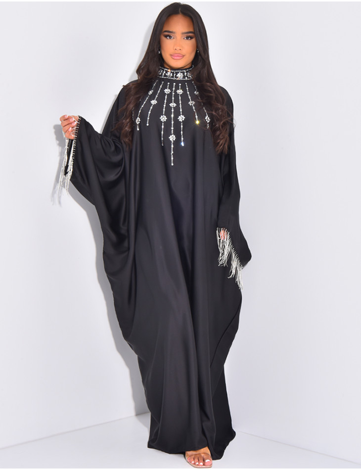 Premium high collar abaya with rhinestones