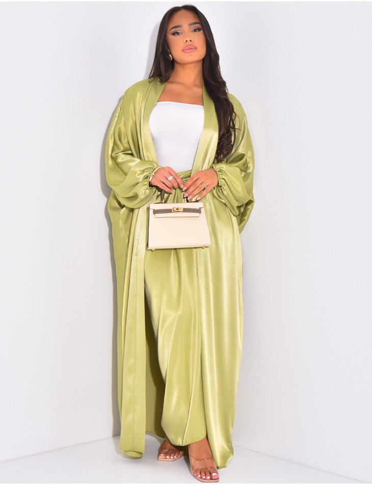 Ensemble jupe à nouer et kimono long en satin épais et brillant