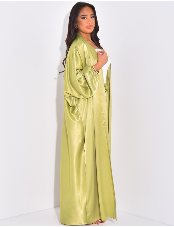Ensemble jupe à nouer et kimono long en satin épais et brillant