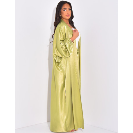 Ensemble jupe à nouer et kimono long en satin épais et brillant