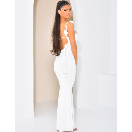 Body-hugging dress in jersey with embossed flowers