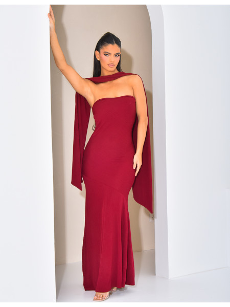 Asymmetrisches trägerloses Kleid mit Bindetuch