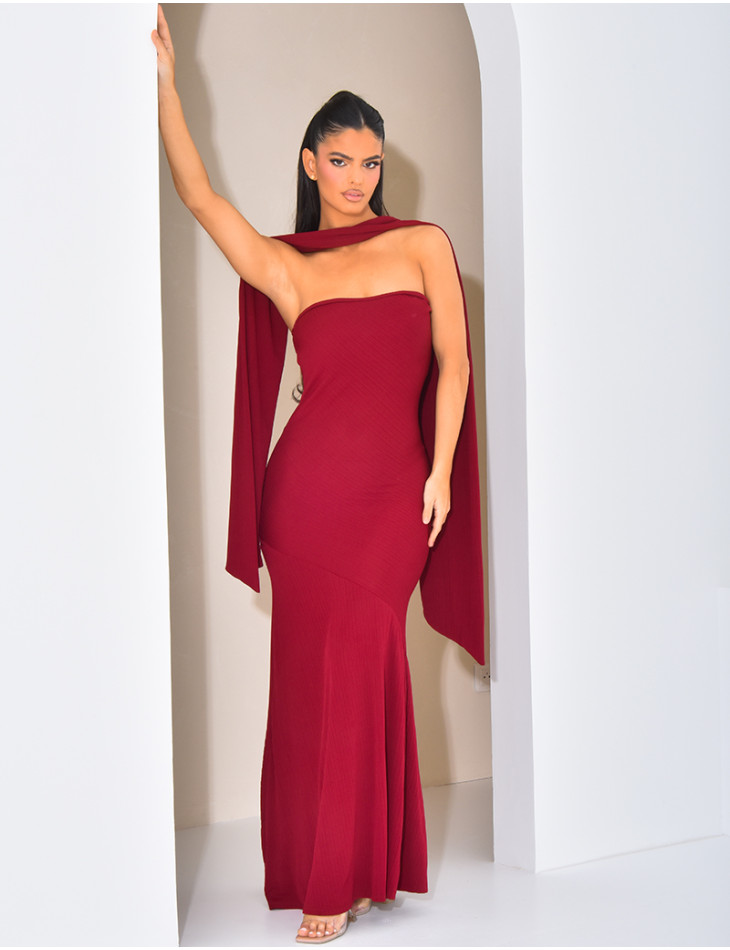 Asymmetrisches trägerloses Kleid mit Bindetuch