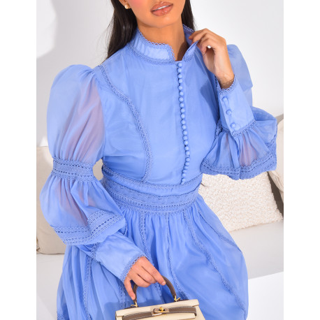 Langes besticktes Voile-Kleid