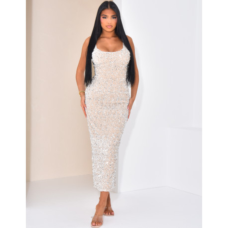 Langes Korsettkleid mit bestickten Pailletten