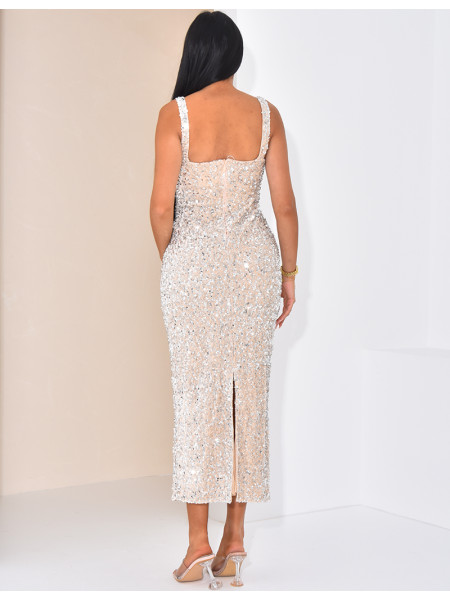 Langes Korsettkleid mit bestickten Pailletten