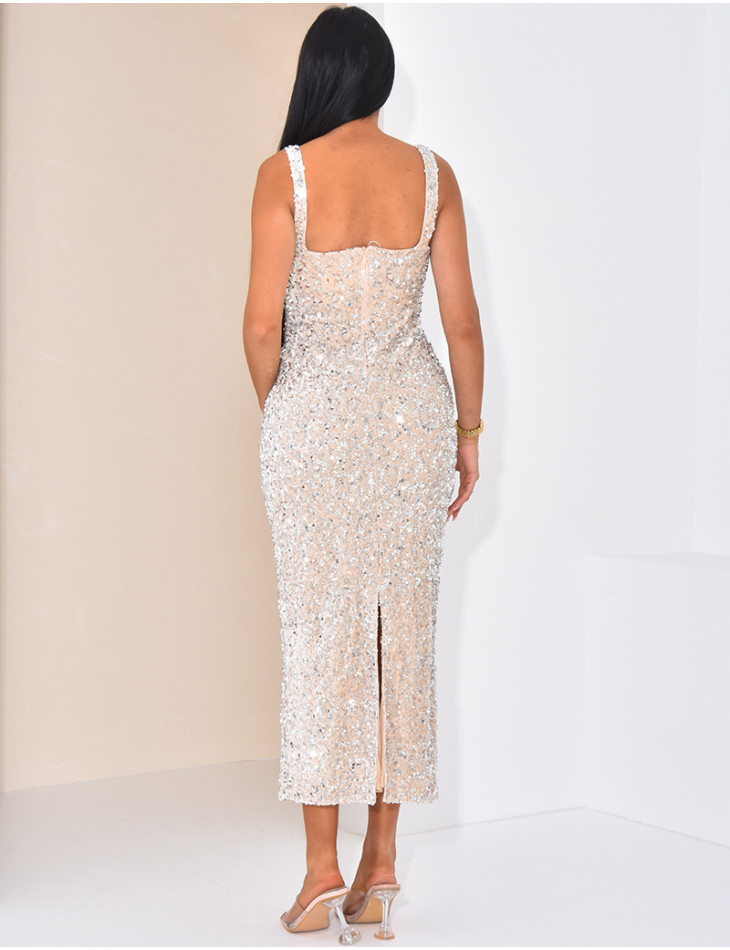 Langes Korsettkleid mit bestickten Pailletten
